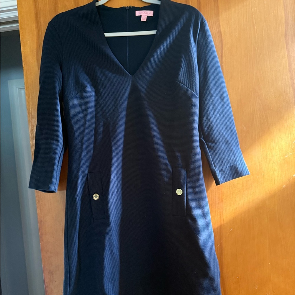 Elegant Navy V-Neck Dress